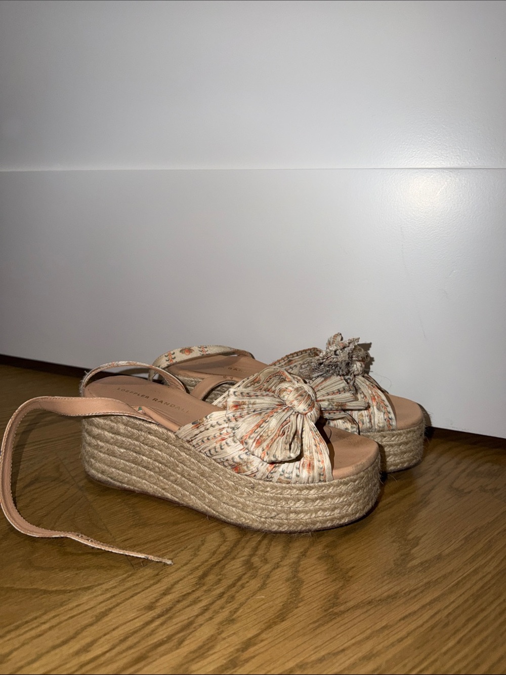 Loeffler Randall Beige Floral Knotted Espadrille Wedge Sandals